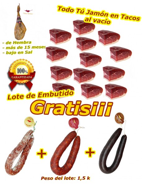 Jamón Bodega Reserva en Tacos al vacío con Lote de Embutidos de Regalo 