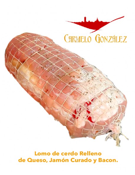 cinta de lomo de cerdo relleno de queso, jamon y bacon
