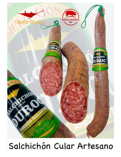 Salchichón cular Artesano elaborado con las mejores carnes raza duroc sin gluten y fabricado en toledo por carmelo gonzález