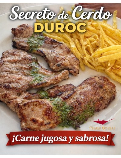 Secretos de cerdo raza Duroc a la plancha con salsa ajo y perejil